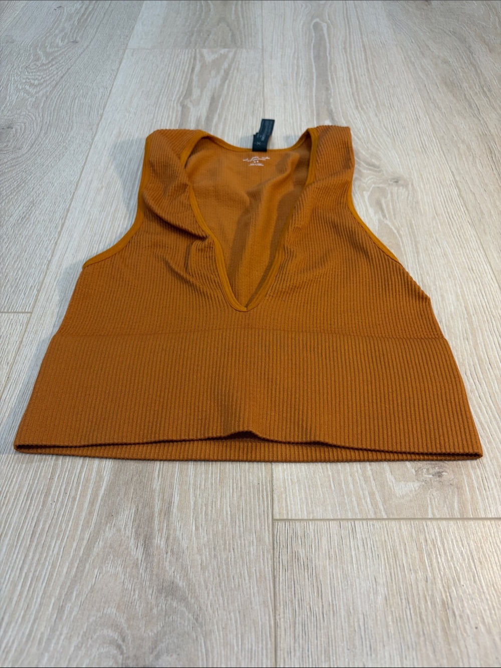 Urban Outfitters Ribbed Deep V Crop Tank - Rust Orange
